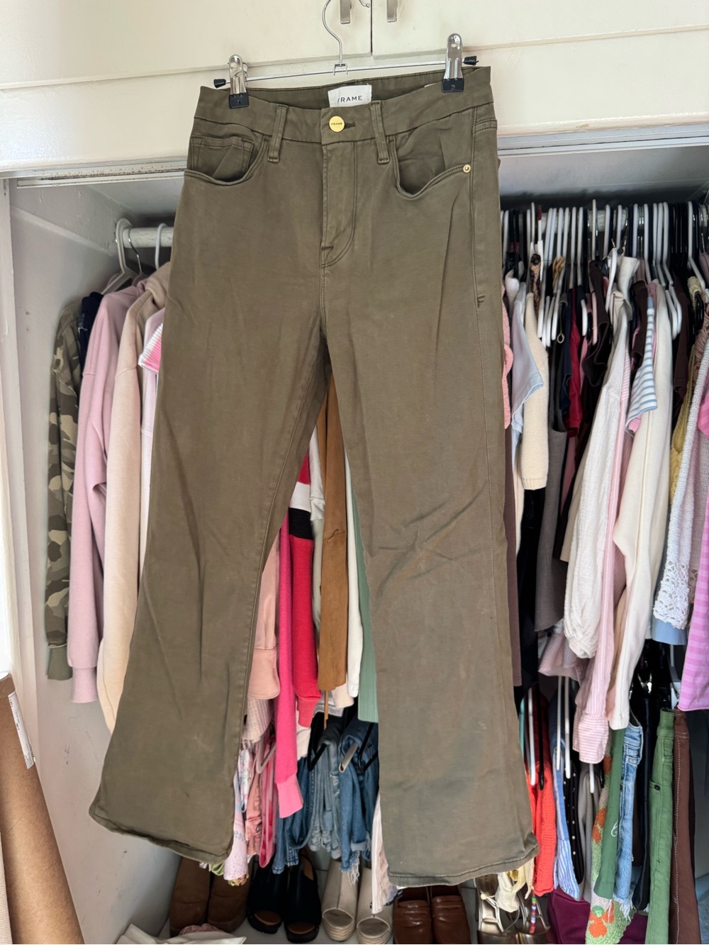 Frame Denim Olive Wide-Leg Jeans - Olive